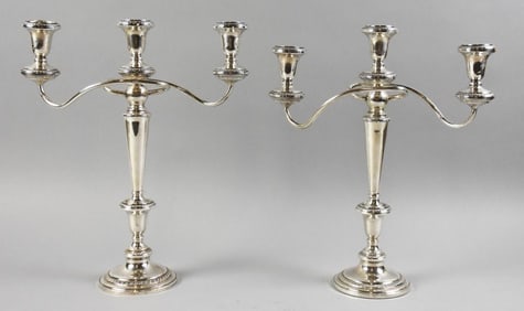 Revere Silversmiths Sterling Three Arm Candelabra Pair