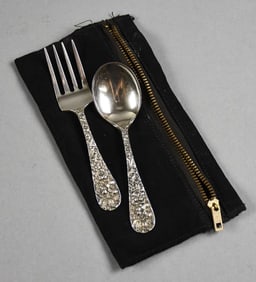Stieff Rose Sterling Children's Fork and Spoon w/ Pouch