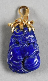 Chinese 14K Yellow Gold and Lapis Fish Pendant