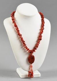 (2) Natural Coral Bead Necklaces