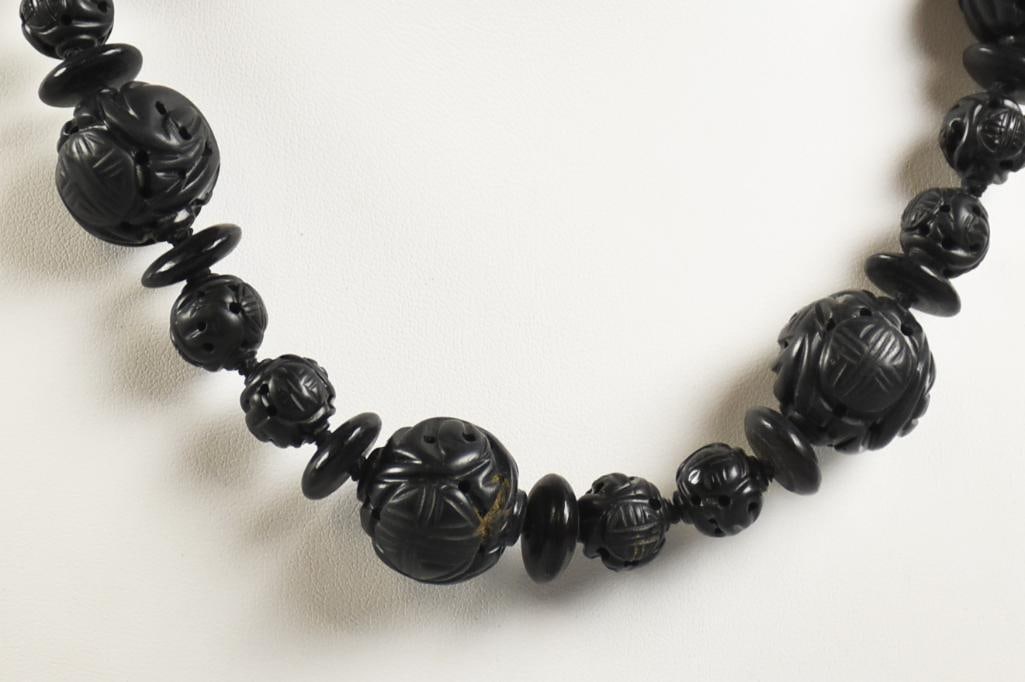 Japanese Carved Shou Wood Beaded Necklace (1 of 4)