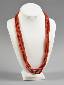 Chinese Three Strand Coral Necklace, Silver Clasp