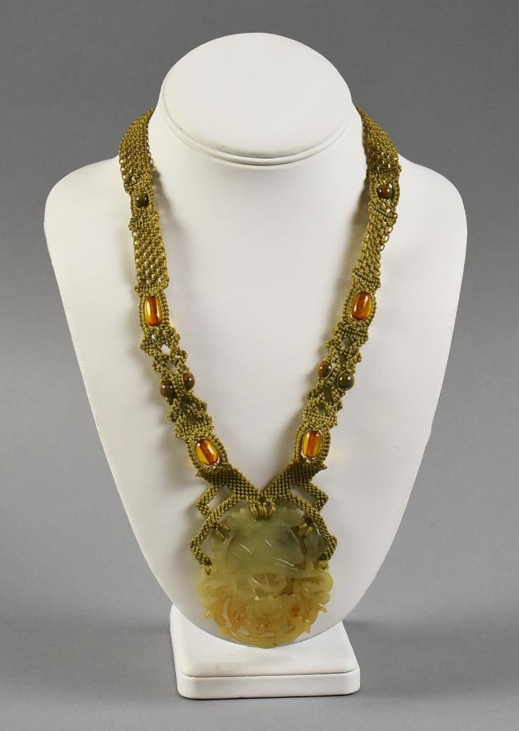 Chinese Jade, Unakite & Amber Macrame Necklace (1 of 6)