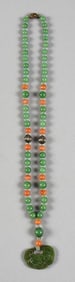 Carved Nephrite Jade & Coral Necklace
