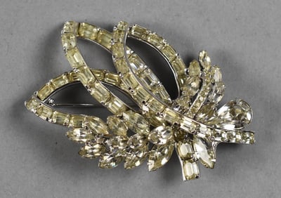 Eisenberg Foliate Crystal Rhinestone Brooch, Signed