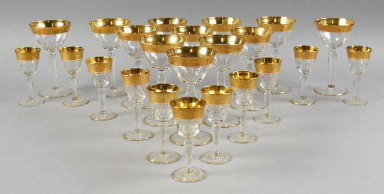 c1930 Tiffin Rambler Rose Glassware, Gold Encrusted Rims