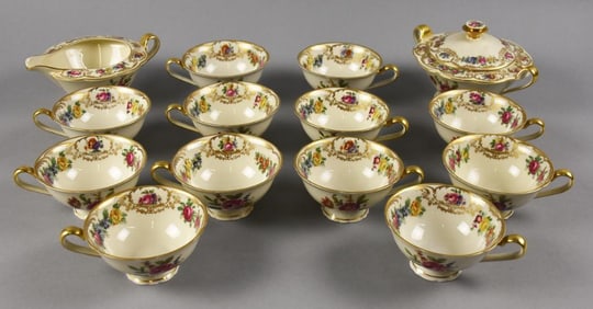 Royal Bayreuth Nurenberg Porcelain Teacups w/ Cream & Sugar