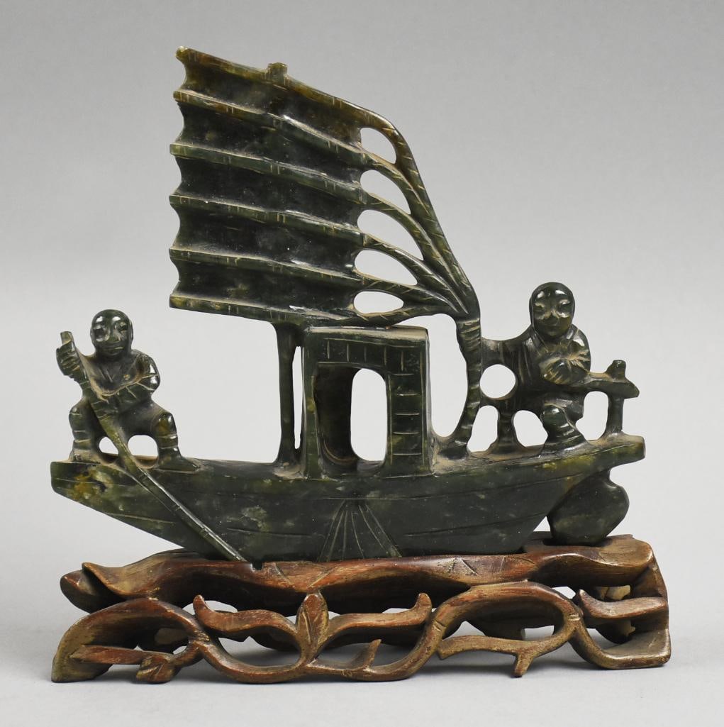 Chinese Carved Jade Sailing Ship w/ Base (1 of 9)