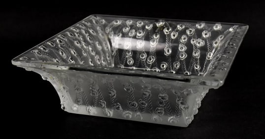 Vintage Lalique Roses Frosted Crystal Square Bowl