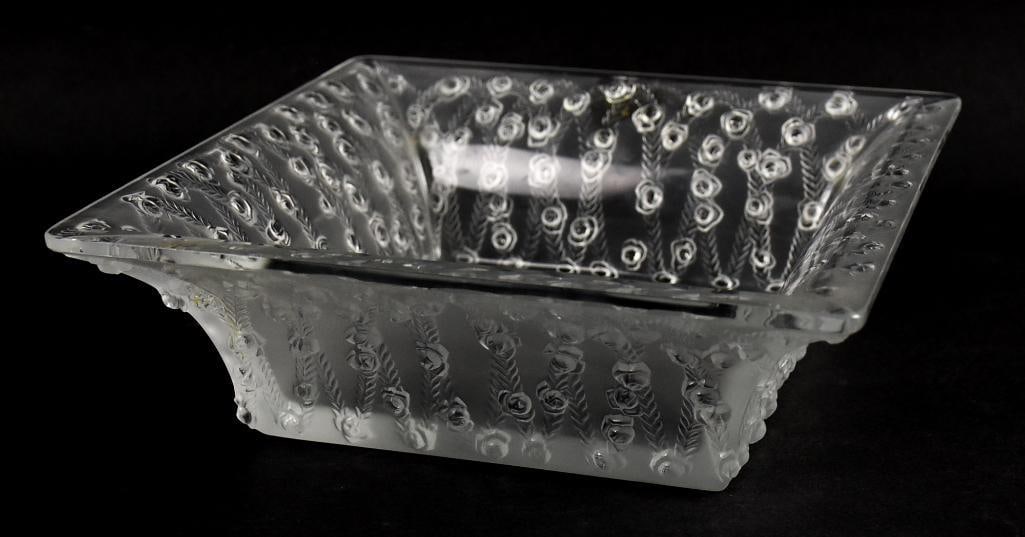 Vintage Lalique Roses Frosted Crystal Square Bowl (1 of 8)
