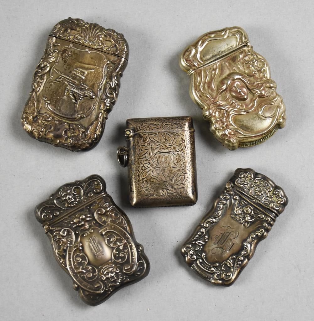 c1890 Watson, Gloster & More Sterling Silver Vesta Cases: Great collection of Victorian sterling vesta cases or match safes. They are all sterling, some with just the sterling stamp. One is stamped Watson and one is Birmingham J. Gloster?from 1906. Various t