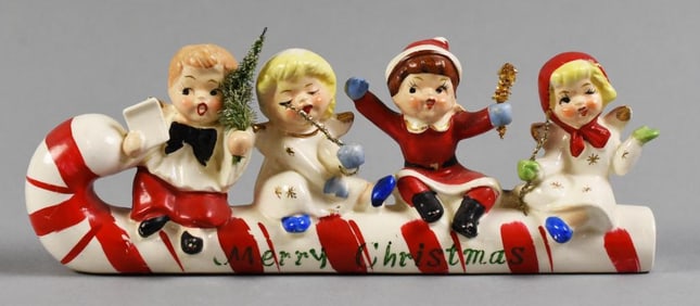 Vtg Commodore Porcelain Christmas Candy Cane Sleigh