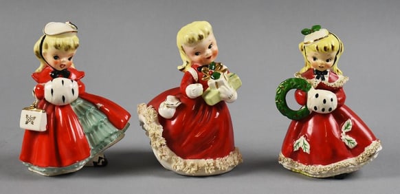 c1950 Napco, Relco Christmas Girl Porcelain Figurines