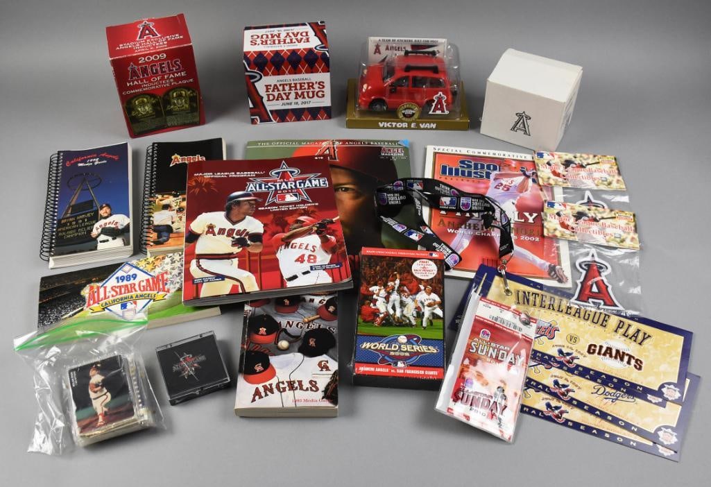 California/Anaheim Angels Memorabilia & Collectibles: Click Here To Watch The Video! Here is a terrific assortment of California/Anaheim Angels collectibles and memorabilia. Some pieces appear to be fan premium give-aways. Lot
