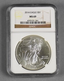 2014 Silver Eagle S $1 Dollar Coin, NGC Graded MS 69