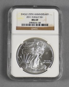 2011 Silver Eagle $1 Dollar Coin, 25th Anniversary NGC MS 69