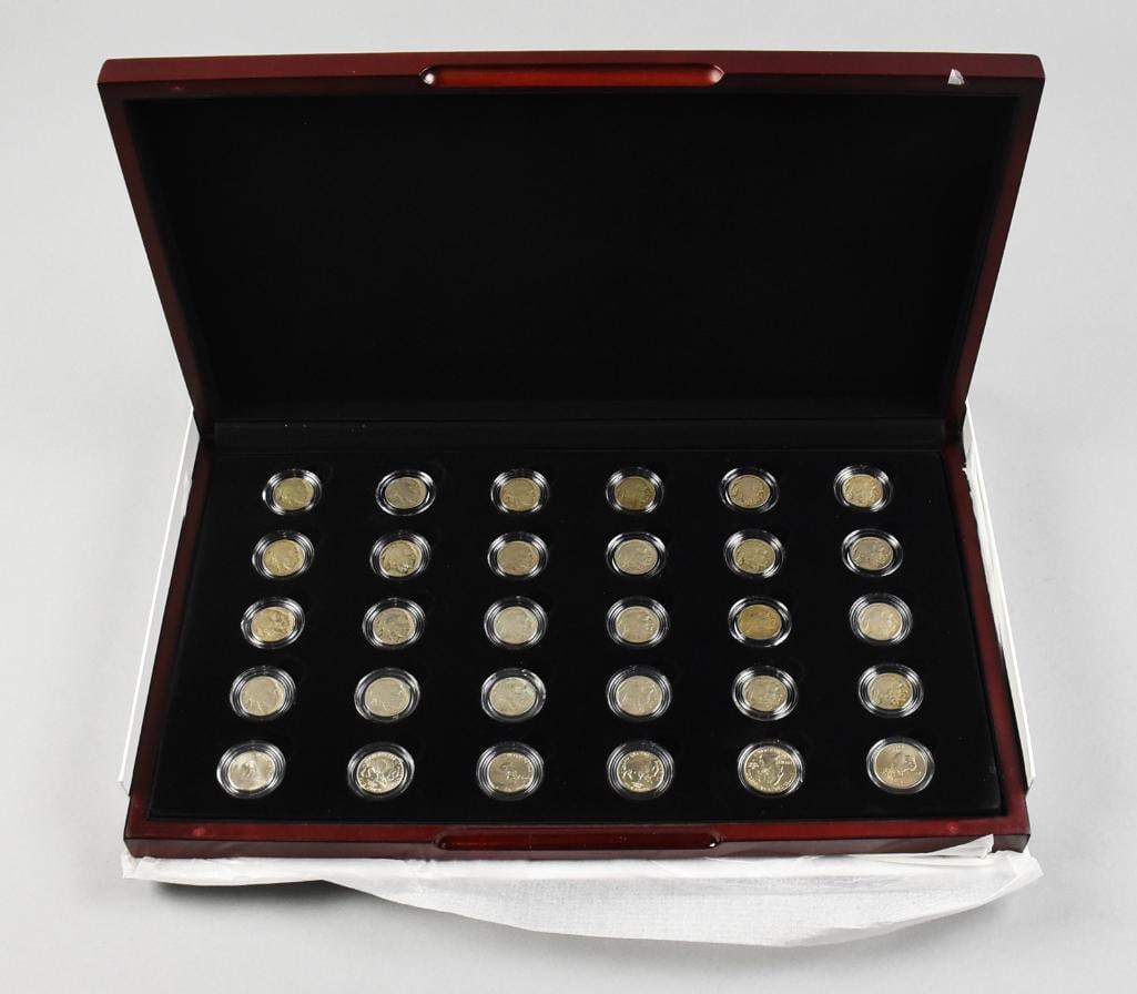 1910s - 1930s Buffalo Nickel in Display Case: All coins appear to be from the 1910s to the 1930s. Display also includes two quarters and a few modern nickels.