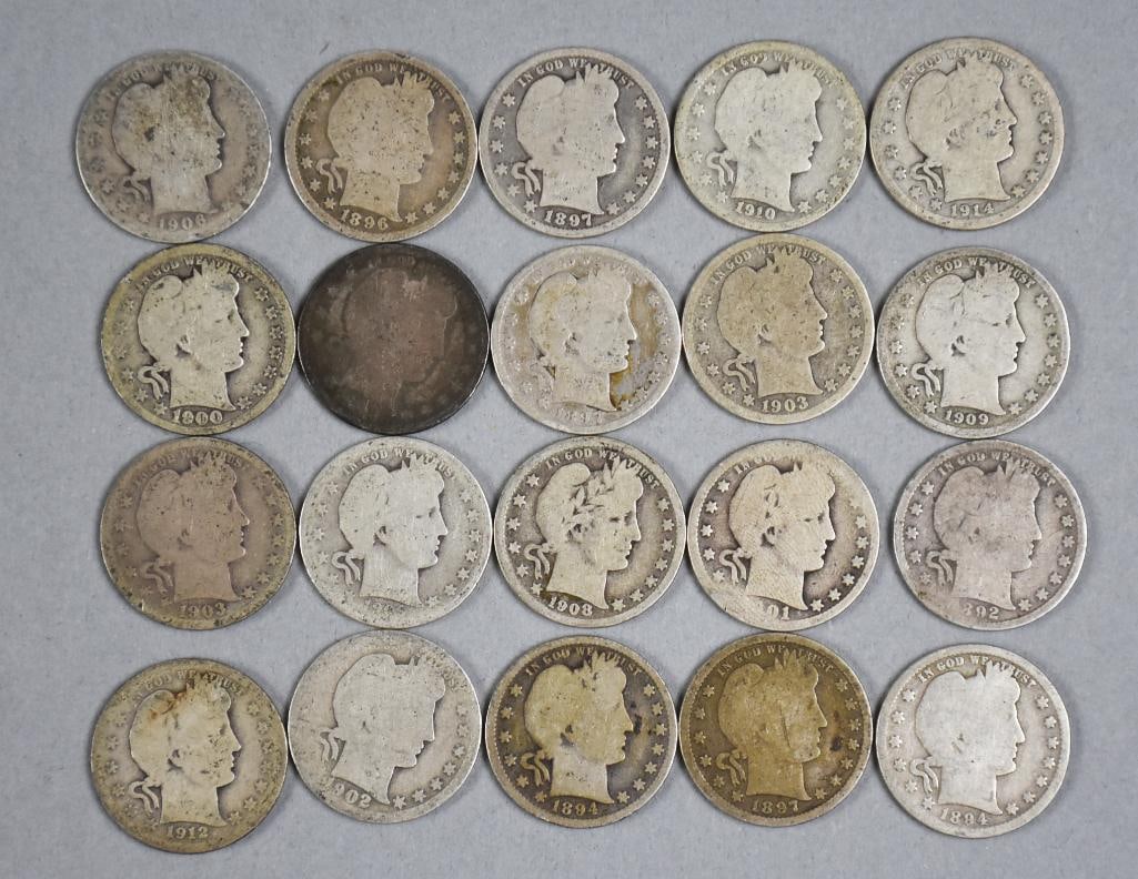 1892 - 1914 Barber Silver Quarters   Fair to About Good (1 of 4)