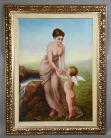 Victorian French  Pastel LARGE After Ernest Aubert At the Fountain Pastel