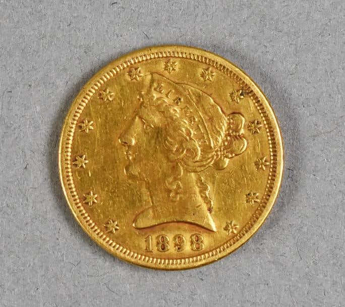 1898 S Liberty Head Five $5 Gold Coin (1 of 2)