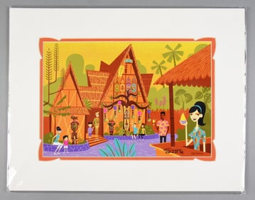 SIGNED Shag Disney Serigraph 'Tropical Hideaway' for 50th Anniversary Tiki Room