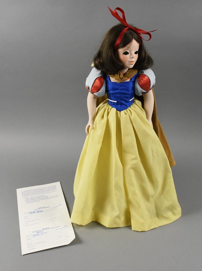 Disney's Snow White 1983 Dolls by Jerri: Pretty 1983 Dolls by Jerry of Snow White for the classic film of the same name. She is a bisque head and body. Retains her original hang tag, registration and box.?This item comes from a very passiona