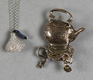 Vintage Sterling Hershey's Kiss Necklace, Kettle Brooch