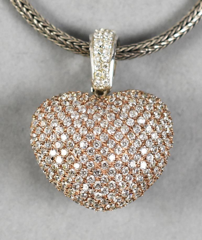 Vintage Sterling Byzantine Necklace w/ CZ Heart Pendant (1 of 8)