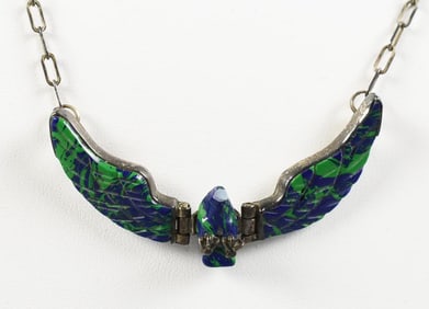 Harry Spencer Sterling Malachite Eagle Necklace
