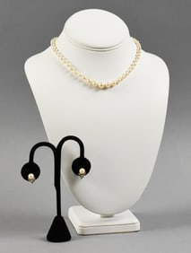 10K & 18K Pearl Necklace and Earrings