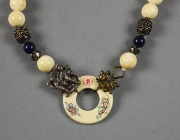 Vintage Chinese Silver & Bone Bead Necklace