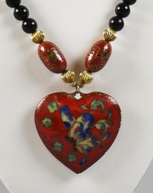 Vintage Chinese Cloisonne and Onyx Bead Necklace