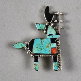 Della & Francis James Sterling Turquoise Antelope Brooch