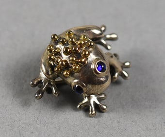 Tiffany & Co 925 & 18K Frog Brooch, Sapphire Eyes