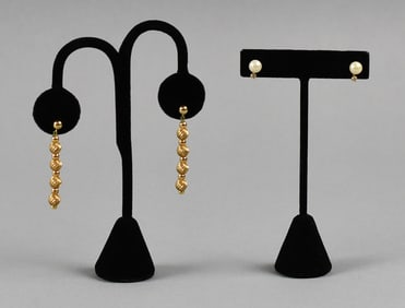 14K Gold Pearl & Diamond & 14K Earrings