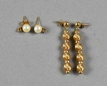 14K Gold Pearl & Diamond & 14K Earrings