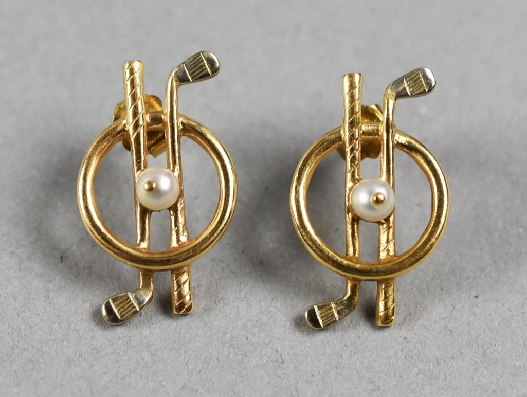 14K Yellow Gold and Pearl Golf Club Earrings (1 of 4)
