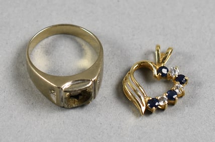 10K Wh. Gold Ring, 10K Yellow Gold Heart Pendant