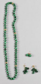 14K Gold & Malachite Necklace with Earrings