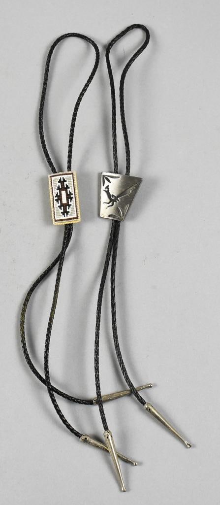 Vintage Native American Bolo Ties, Leather Cords (1 of 7)