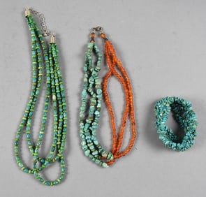 Multi Strand Turquoise Necklaces, Turquoise Chip Bracelet