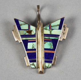 Ray Tracey Navajo Sterling, Multi Stone Butterfly Pendant