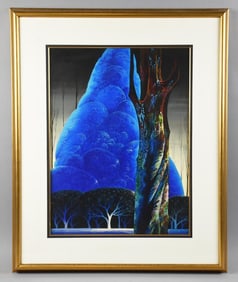 Eyvind Earle (1916-2000) SIgned Blue Nocturne Ltd Ed Serigraph