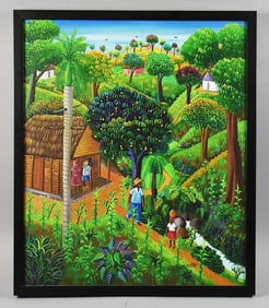 Jean David Boursiquot (b1949) Haitian Village, Oil on Canvas