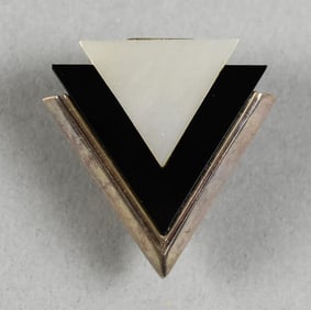 Modernist Mexican Sterling, MOP, Onyx Pendant