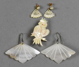 Vintage Mother of Pearl Earrings and Brooch