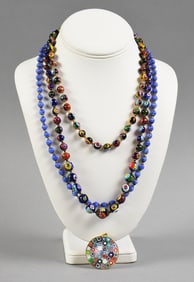 Vintage Venetian Millefiori Bead Necklaces and Pendant