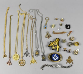 Large Variety of Vintage Masonic Jewelry
