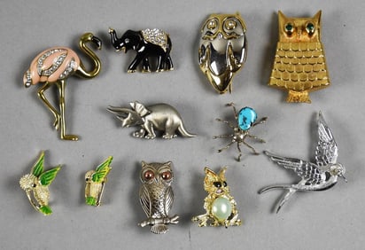 (11) Vintage Assorted Animal Brooches, Some Signed