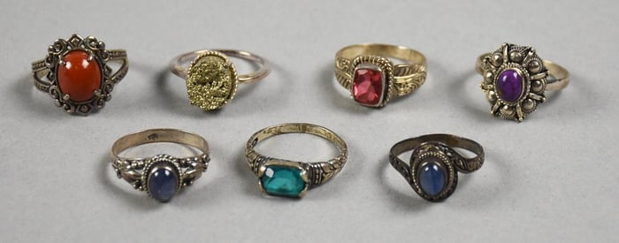 Vintage Sterling & Semi Precious Stone Ring Assortment